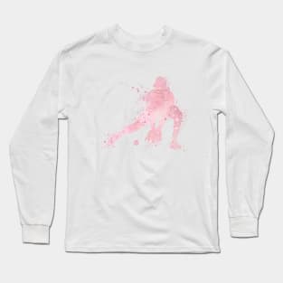 Baseball Player Catcher Watercolor Blush Pink Silhouette Long Sleeve T-Shirt